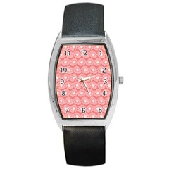 Coral Pink Gerbera Daisy Vector Tile Pattern Barrel Metal Watches by GardenOfOphir