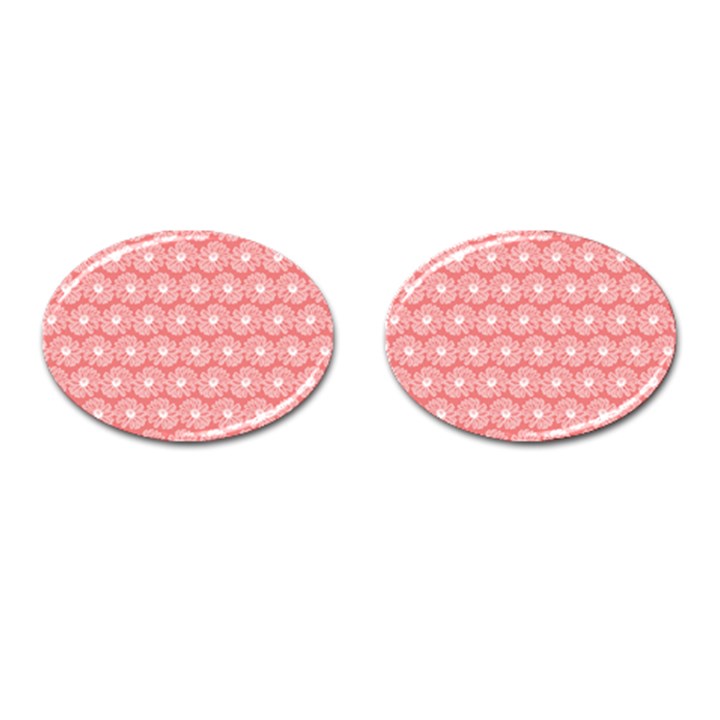 Coral Pink Gerbera Daisy Vector Tile Pattern Cufflinks (Oval)