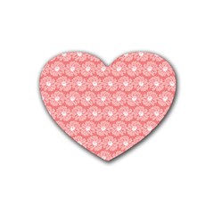 Coral Pink Gerbera Daisy Vector Tile Pattern Rubber Coaster (heart)  by GardenOfOphir