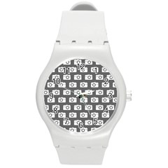 Modern Chic Vector Camera Illustration Pattern Round Plastic Sport Watch (m) by GardenOfOphir