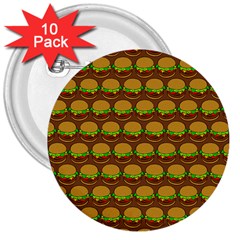 Burger Snadwich Food Tile Pattern 3  Buttons (10 Pack)  by GardenOfOphir