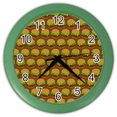 Burger Snadwich Food Tile Pattern Color Wall Clocks by GardenOfOphir