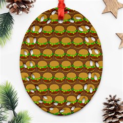 Burger Snadwich Food Tile Pattern Oval Filigree Ornament (2-side)  by GardenOfOphir