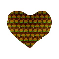 Burger Snadwich Food Tile Pattern Standard 16  Premium Flano Heart Shape Cushions by GardenOfOphir