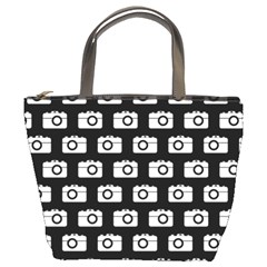 Modern Chic Vector Camera Illustration Pattern Bucket Bags by GardenOfOphir