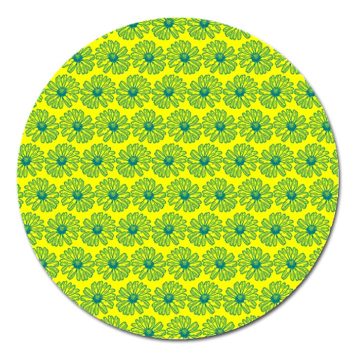 Gerbera Daisy Vector Tile Pattern Magnet 5  (Round)