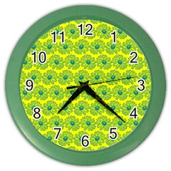 Gerbera Daisy Vector Tile Pattern Color Wall Clocks by GardenOfOphir