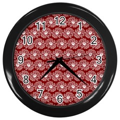 Gerbera Daisy Vector Tile Pattern Wall Clocks (black) by GardenOfOphir