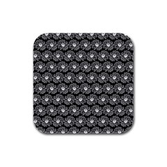 Black And White Gerbera Daisy Vector Tile Pattern Rubber Square Coaster (4 Pack)  by GardenOfOphir