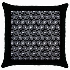 Black And White Gerbera Daisy Vector Tile Pattern Throw Pillow Cases (black) by GardenOfOphir