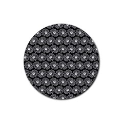 Black And White Gerbera Daisy Vector Tile Pattern Rubber Coaster (round)  by GardenOfOphir