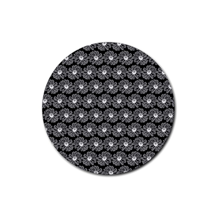 Black And White Gerbera Daisy Vector Tile Pattern Rubber Round Coaster (4 pack) 