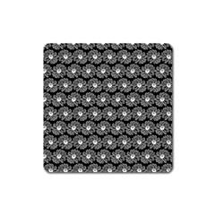 Black And White Gerbera Daisy Vector Tile Pattern Square Magnet by GardenOfOphir