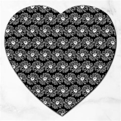 Black And White Gerbera Daisy Vector Tile Pattern Jigsaw Puzzle (heart) by GardenOfOphir