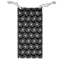 Black And White Gerbera Daisy Vector Tile Pattern Jewelry Bags by GardenOfOphir