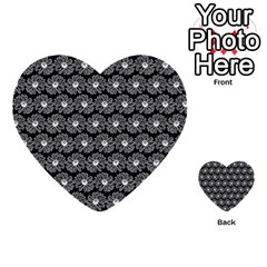 Black And White Gerbera Daisy Vector Tile Pattern Multi-purpose Cards (heart) 