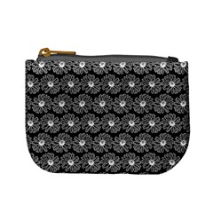 Black And White Gerbera Daisy Vector Tile Pattern Mini Coin Purses by GardenOfOphir