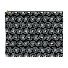 Black And White Gerbera Daisy Vector Tile Pattern Cosmetic Bag (xl) by GardenOfOphir