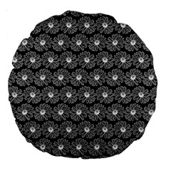 Black And White Gerbera Daisy Vector Tile Pattern Large 18  Premium Round Cushions by GardenOfOphir