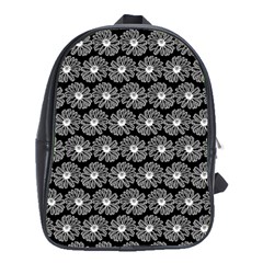 Black And White Gerbera Daisy Vector Tile Pattern School Bags (xl)  by GardenOfOphir