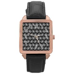 Black And White Gerbera Daisy Vector Tile Pattern Rose Gold Watches by GardenOfOphir