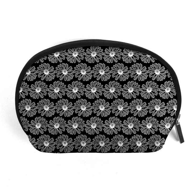 Black And White Gerbera Daisy Vector Tile Pattern Accessory Pouches (Large) 