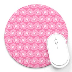 Pink Gerbera Daisy Vector Tile Pattern Round Mousepads by GardenOfOphir