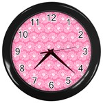 Pink Gerbera Daisy Vector Tile Pattern Wall Clocks (Black) Front