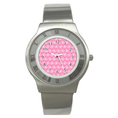 Pink Gerbera Daisy Vector Tile Pattern Stainless Steel Watches by GardenOfOphir