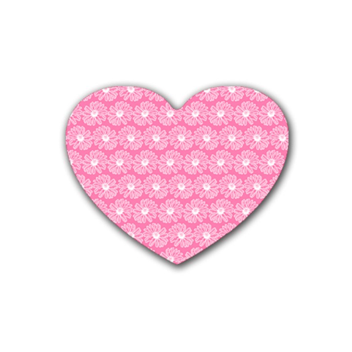 Pink Gerbera Daisy Vector Tile Pattern Rubber Coaster (Heart) 