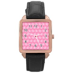 Pink Gerbera Daisy Vector Tile Pattern Rose Gold Watches by GardenOfOphir