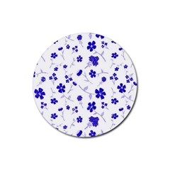 Sweet Shiny Flora Blue Rubber Round Coaster (4 Pack)  by ImpressiveMoments