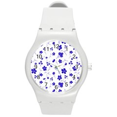 Sweet Shiny Flora Blue Round Plastic Sport Watch (m) by ImpressiveMoments