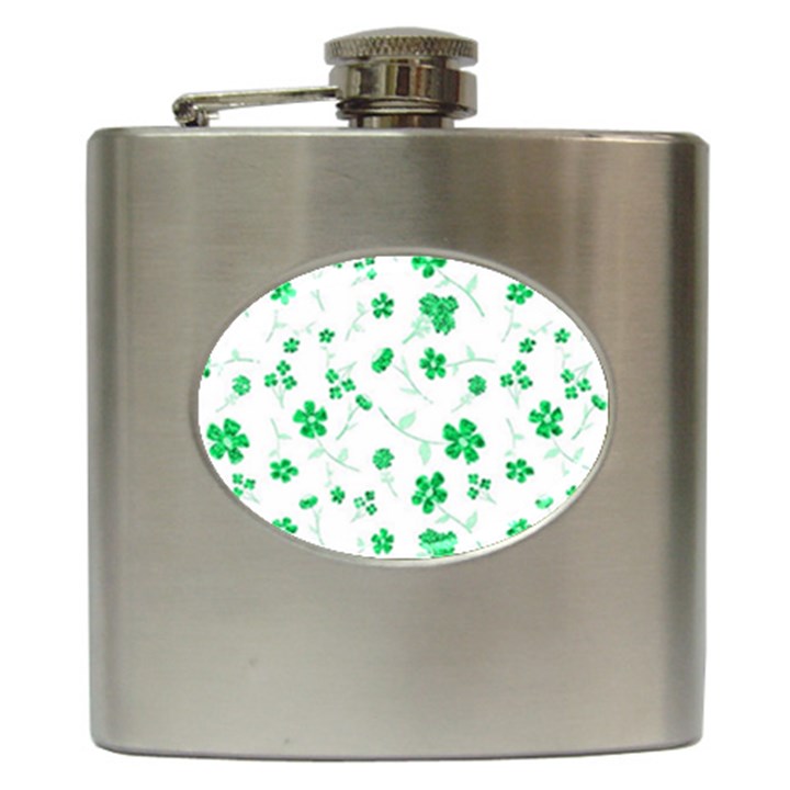 Sweet Shiny Floral Green Hip Flask (6 oz)