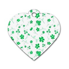 Sweet Shiny Floral Green Dog Tag Heart (two Sides) by ImpressiveMoments