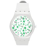 Sweet Shiny Floral Green Round Plastic Sport Watch (M) Front