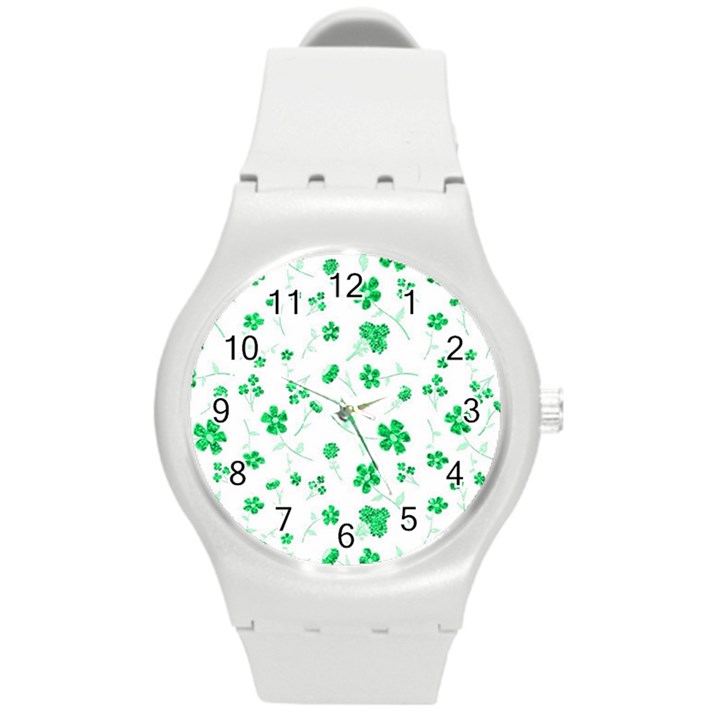 Sweet Shiny Floral Green Round Plastic Sport Watch (M)