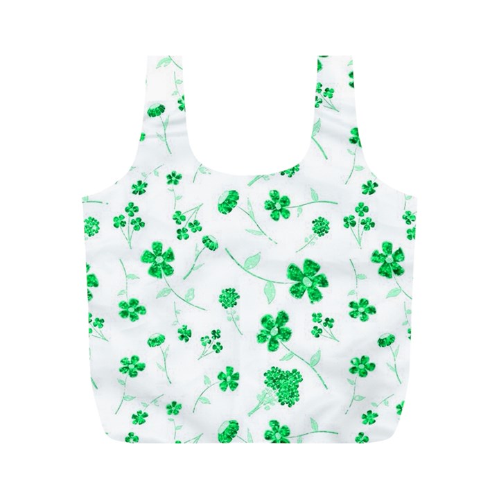 Sweet Shiny Floral Green Full Print Recycle Bags (M) 