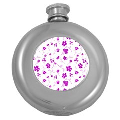 Sweet Shiny Floral Pink Round Hip Flask (5 Oz) by ImpressiveMoments