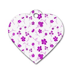 Sweet Shiny Floral Pink Dog Tag Heart (two Sides) by ImpressiveMoments