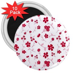 Sweet Shiny Floral Red 3  Magnets (10 Pack)  by ImpressiveMoments