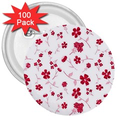 Sweet Shiny Floral Red 3  Buttons (100 Pack)  by ImpressiveMoments