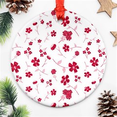 Sweet Shiny Floral Red Round Ornament (two Sides)  by ImpressiveMoments