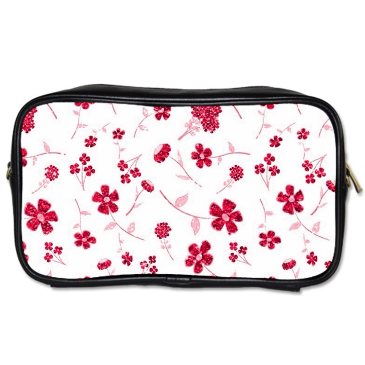 Sweet Shiny Floral Red Toiletries Bags 2-Side