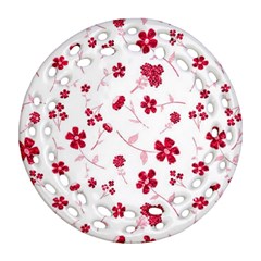 Sweet Shiny Floral Red Round Filigree Ornament (2side)