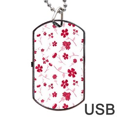 Sweet Shiny Floral Red Dog Tag Usb Flash (two Sides)  by ImpressiveMoments