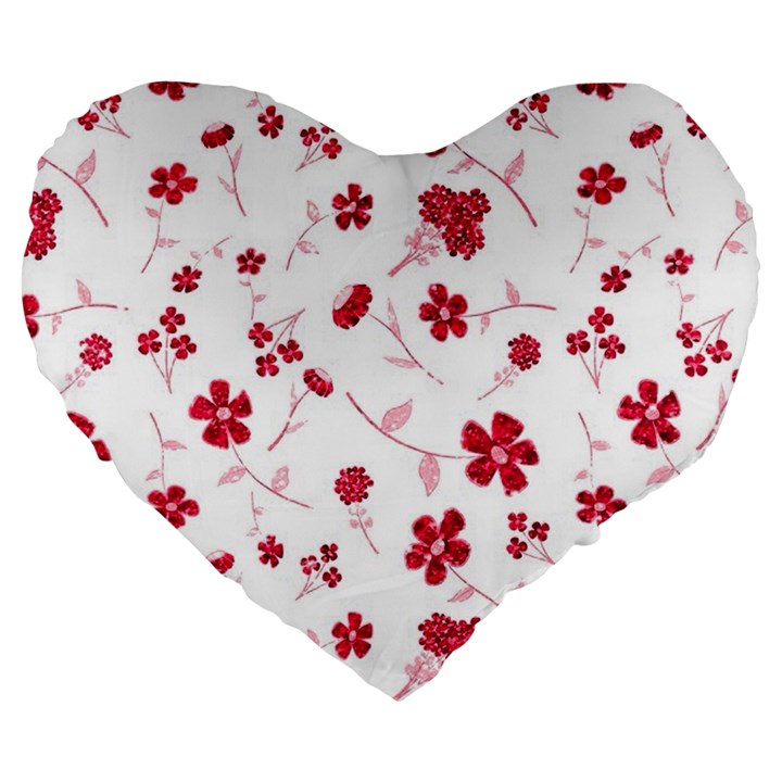 Sweet Shiny Floral Red Large 19  Premium Flano Heart Shape Cushions