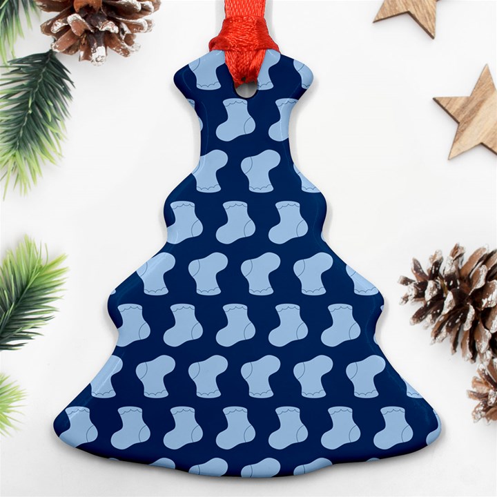 Blue Cute Baby Socks Illustration Pattern Christmas Tree Ornament (2 Sides)