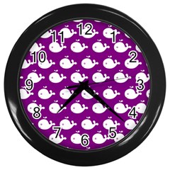 Cute Whale Illustration Pattern Wall Clocks (black) by GardenOfOphir