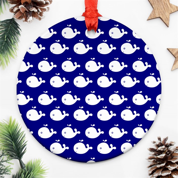 Cute Whale Illustration Pattern Round Ornament (Two Sides) 